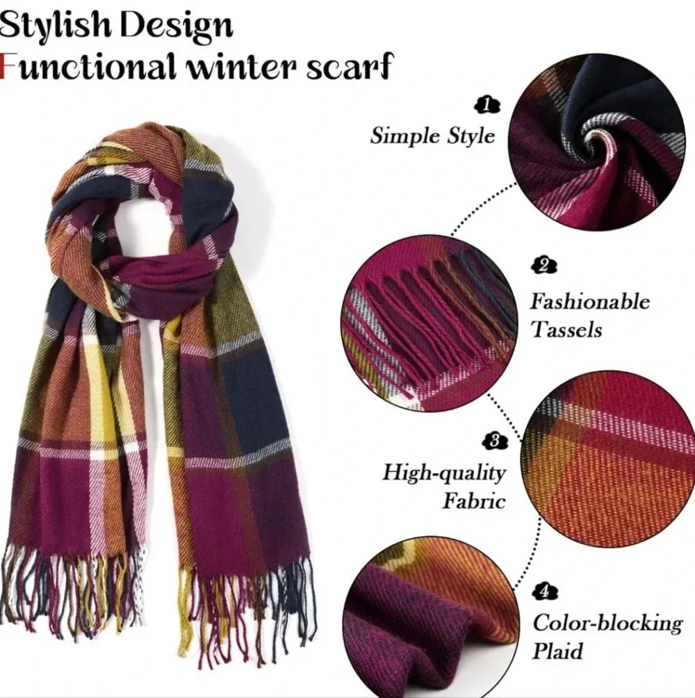Womens Winter Scarf, Fashion Cashmere Feel Plaid Scarfs for Women, Pashmina Shaw